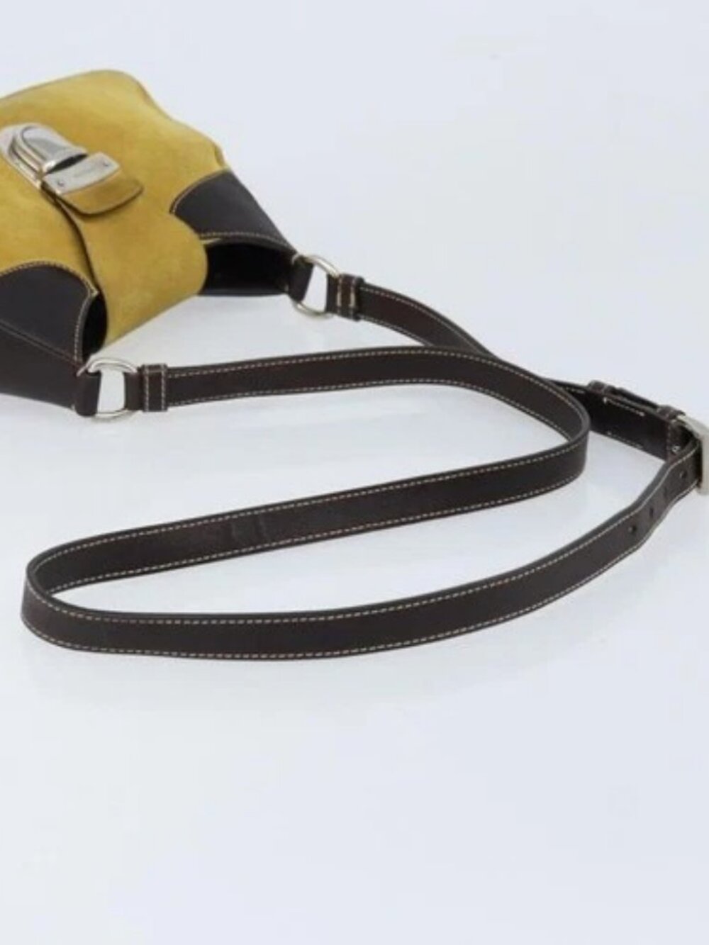PRADA Shoulder Bag Suede Yellow Silver Auth ARZ148 - Picture 7 of 16